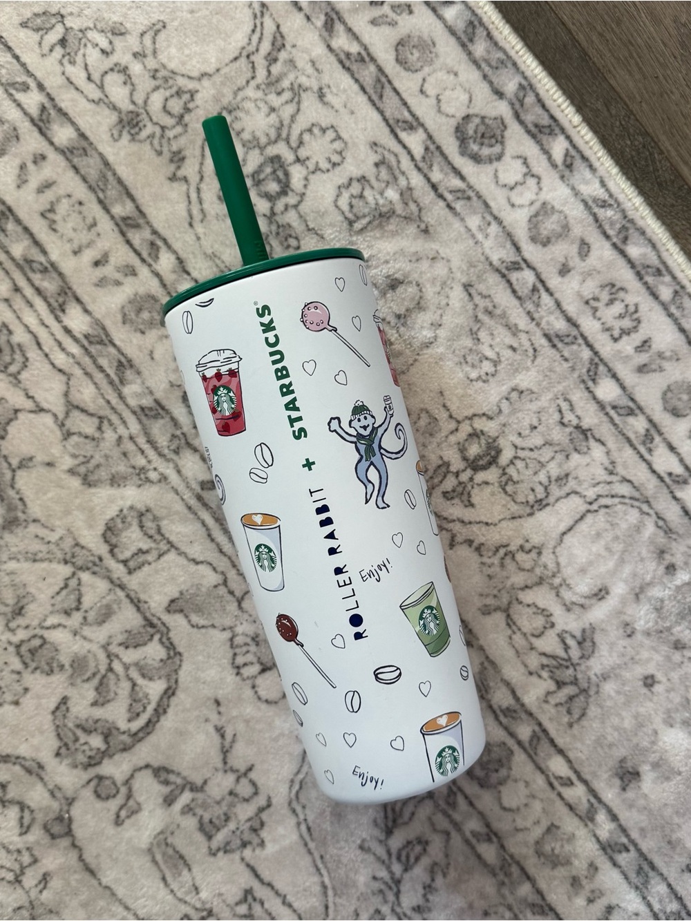 Starbucks x Roller Rabbit pattern Stainless Tumbler with Green Lid